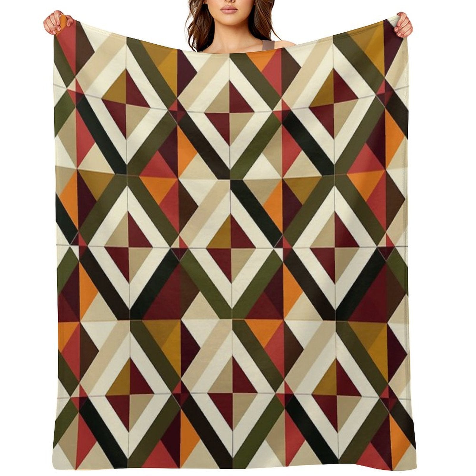 Retro Geometric Motif  Seamless Easy Care Throw Blanket