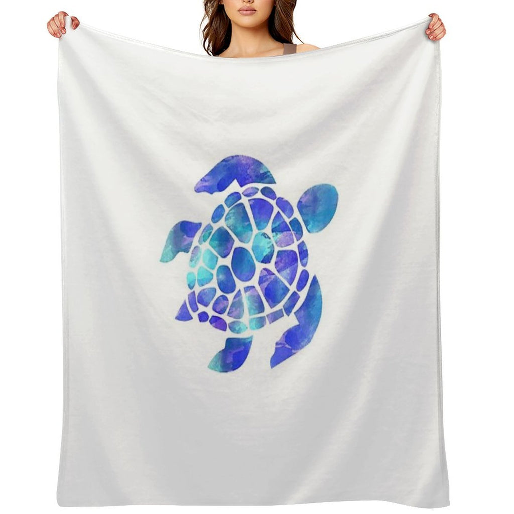 Sea Turtle Watercolor Blue And Purple Plush Throw Blanket