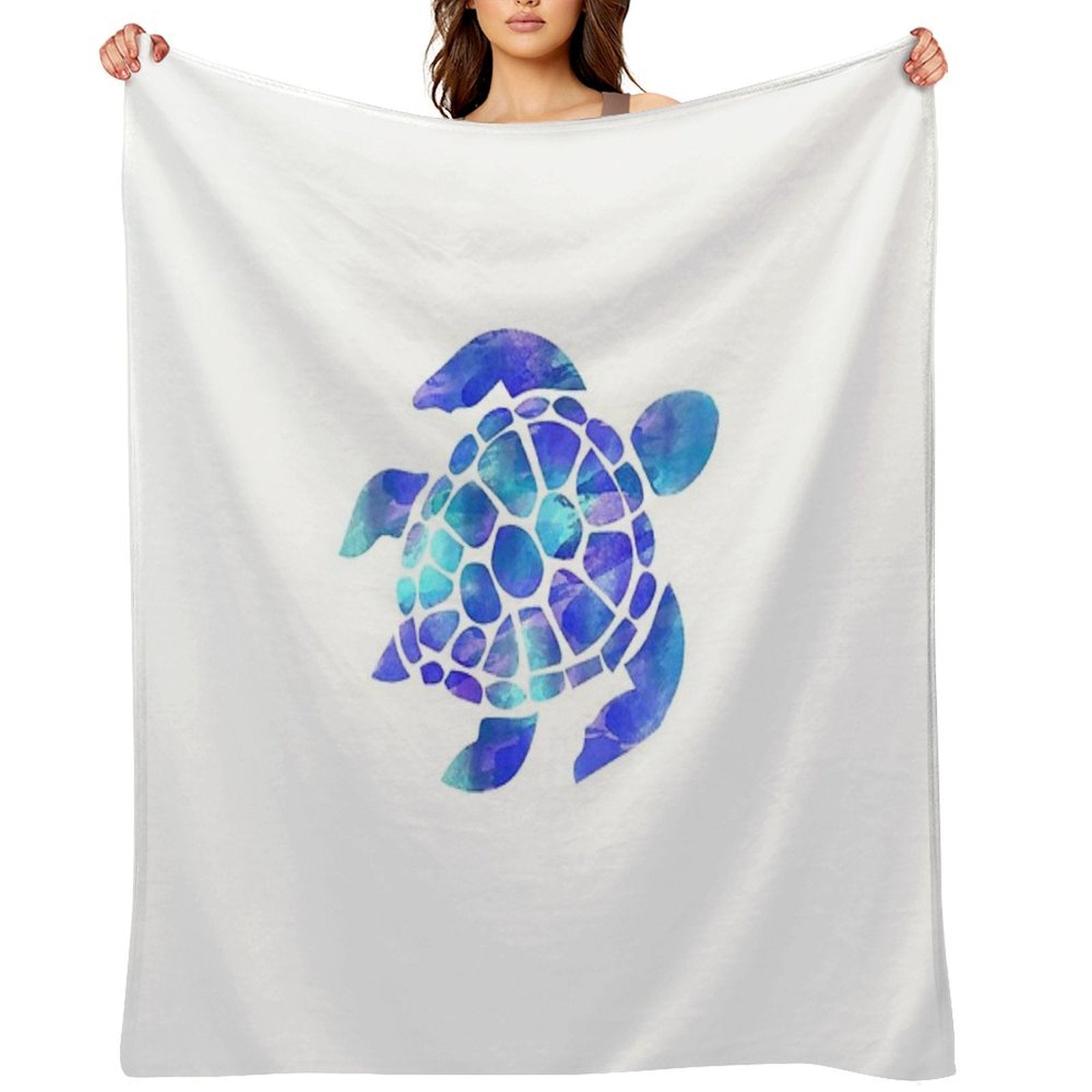 Sea Turtle Watercolor Blue And Purple Plush Throw Blanket