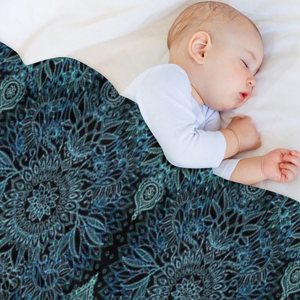 Black, Teal & Aqua Protea Doodle Pattern Multi-functional Throw Blanket