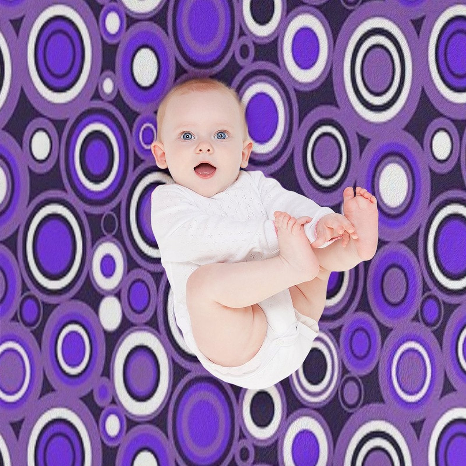 Ultra Violet, Purple And White Circle Retro Pattern Easy Care Throw Blanket