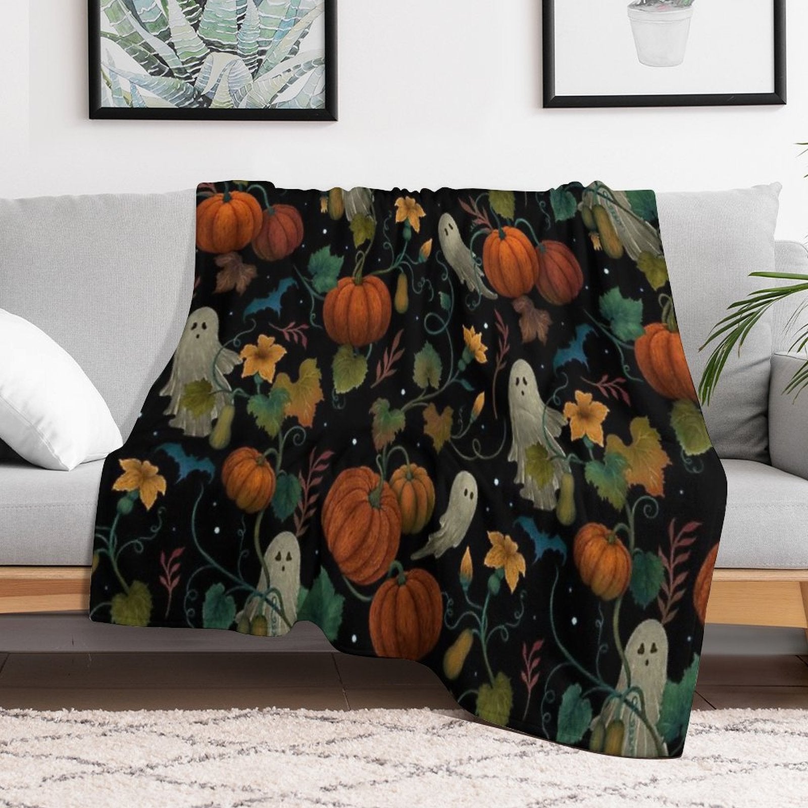Pumpkin Ghost Pattern Versatility Throw Blanket