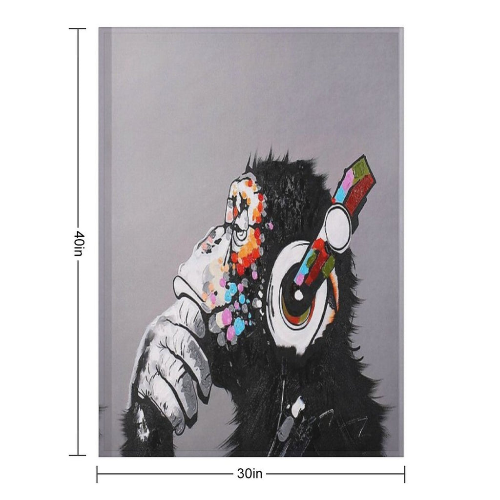 DJ Monkey With Headphones Thinking - Thinker Chimp Multi-functional Throw Blanket