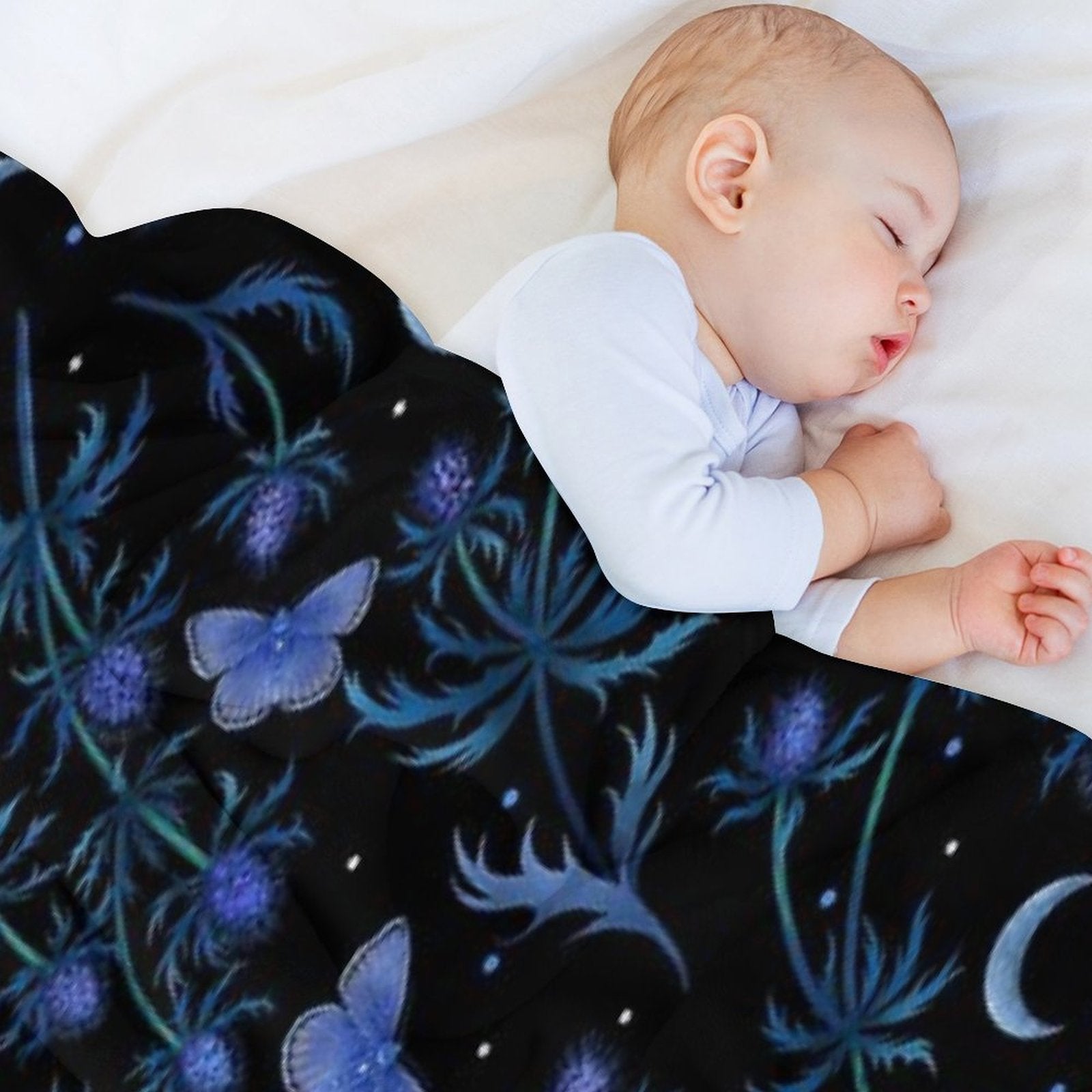 Blue Thistle Pattern Quick-dry Throw Blanket