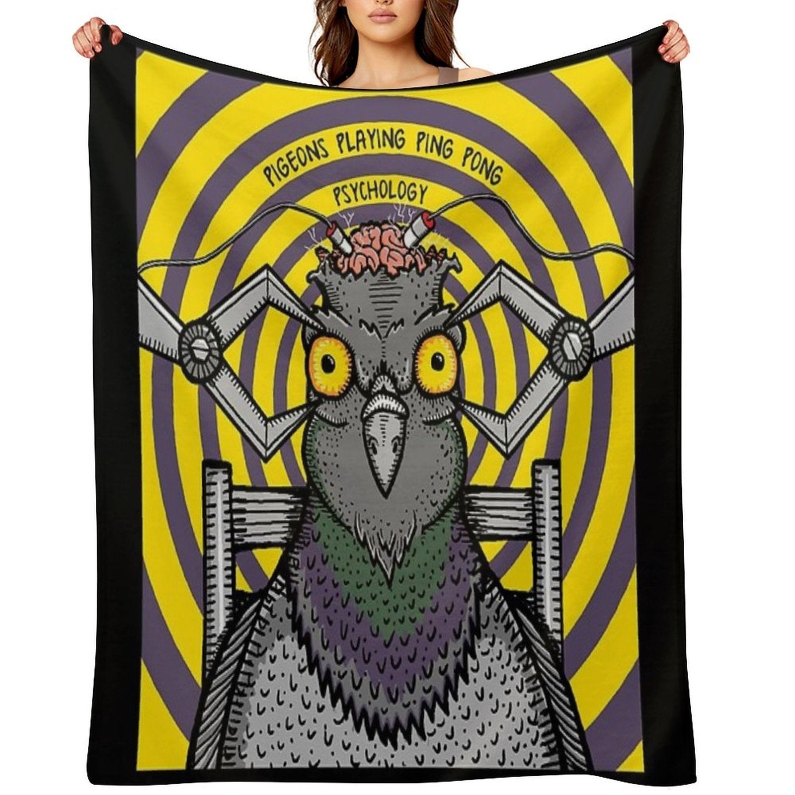 Psychology by Pigeons Playing Ping Pong Plush Throw Blanket