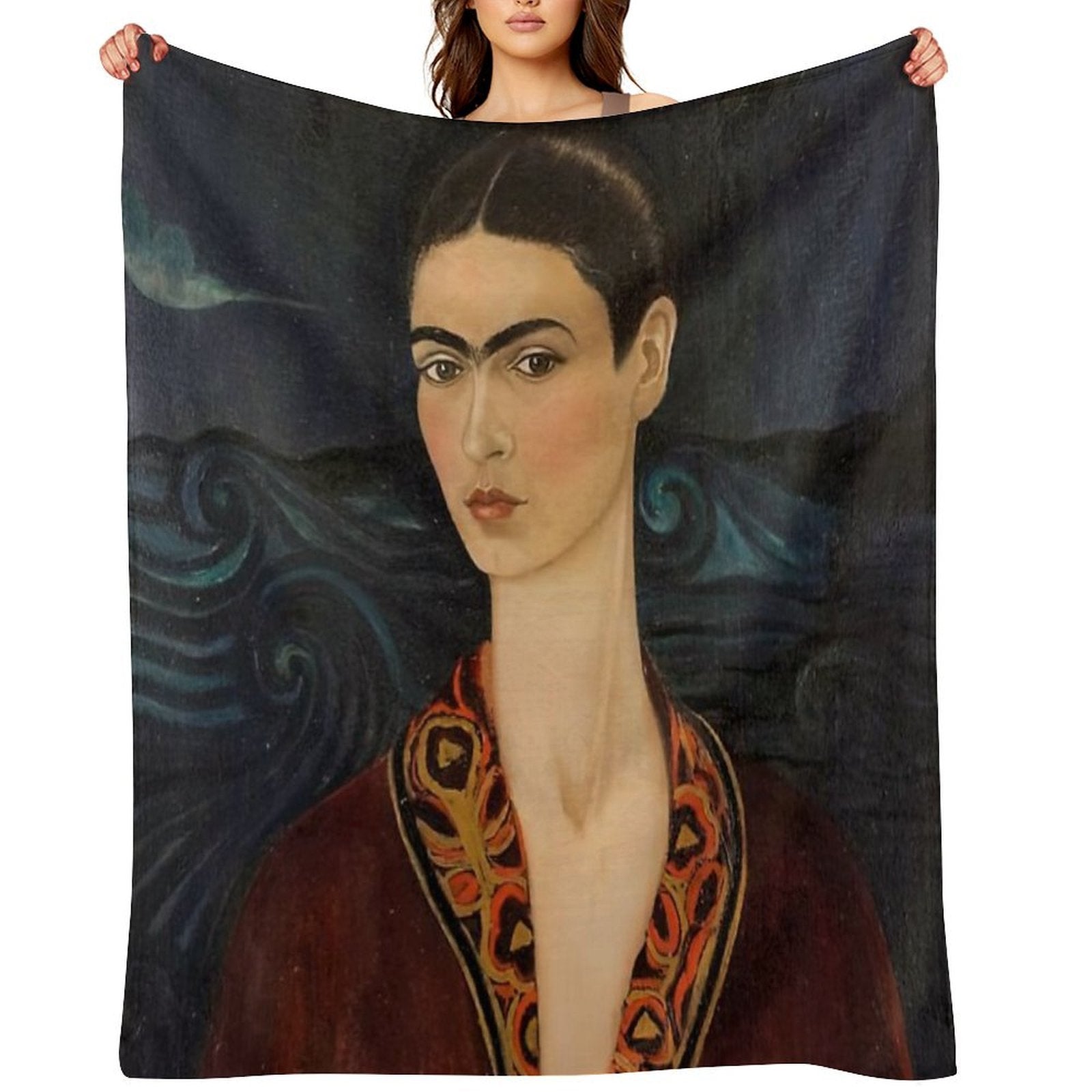 Self Portrait in A Velvet Dress by Frida Kahlo Shrink-resistant Throw Blanket