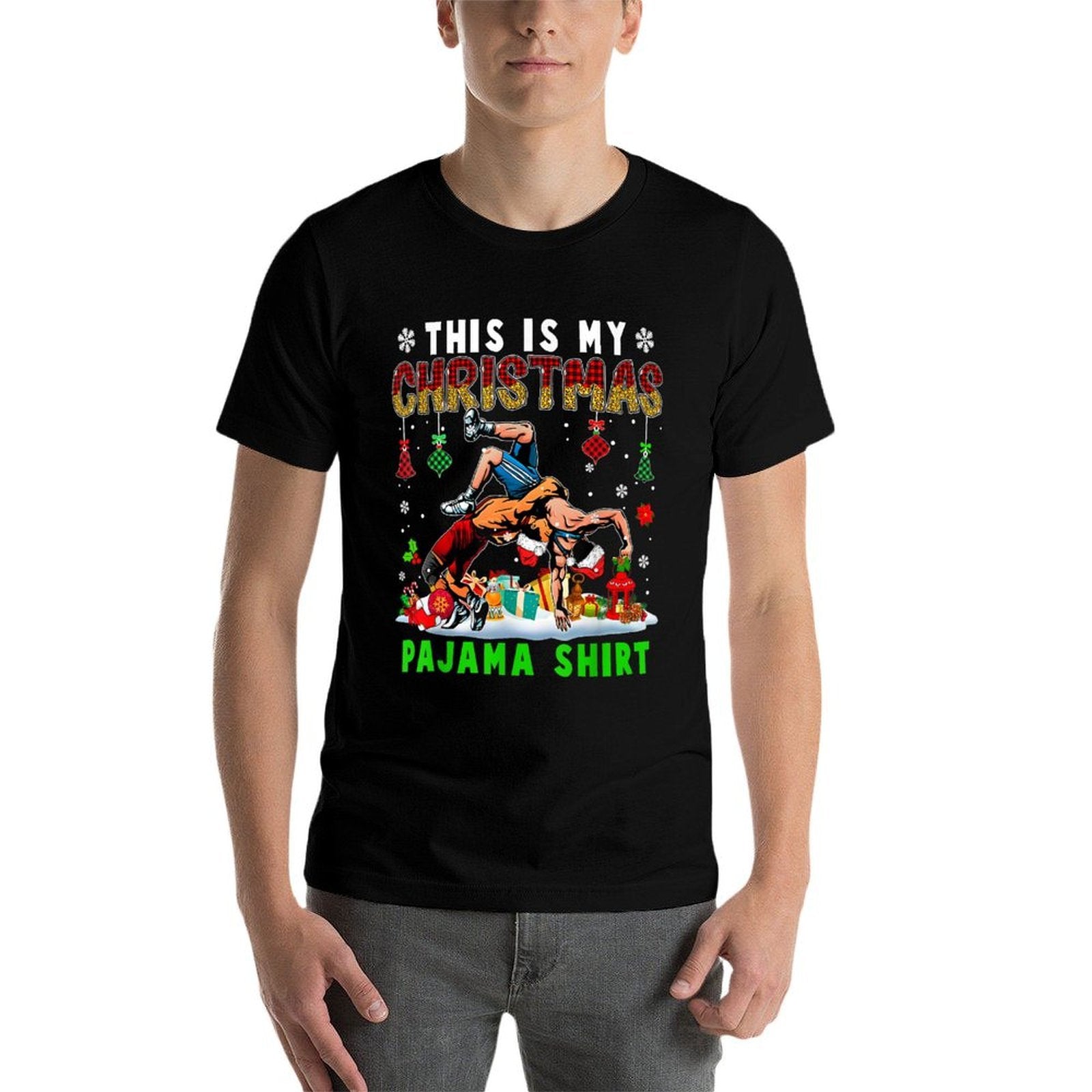 This Is My Christmas Pajama Two Santa Wrestling Lover  Wrinkle-resistant T-Shirt