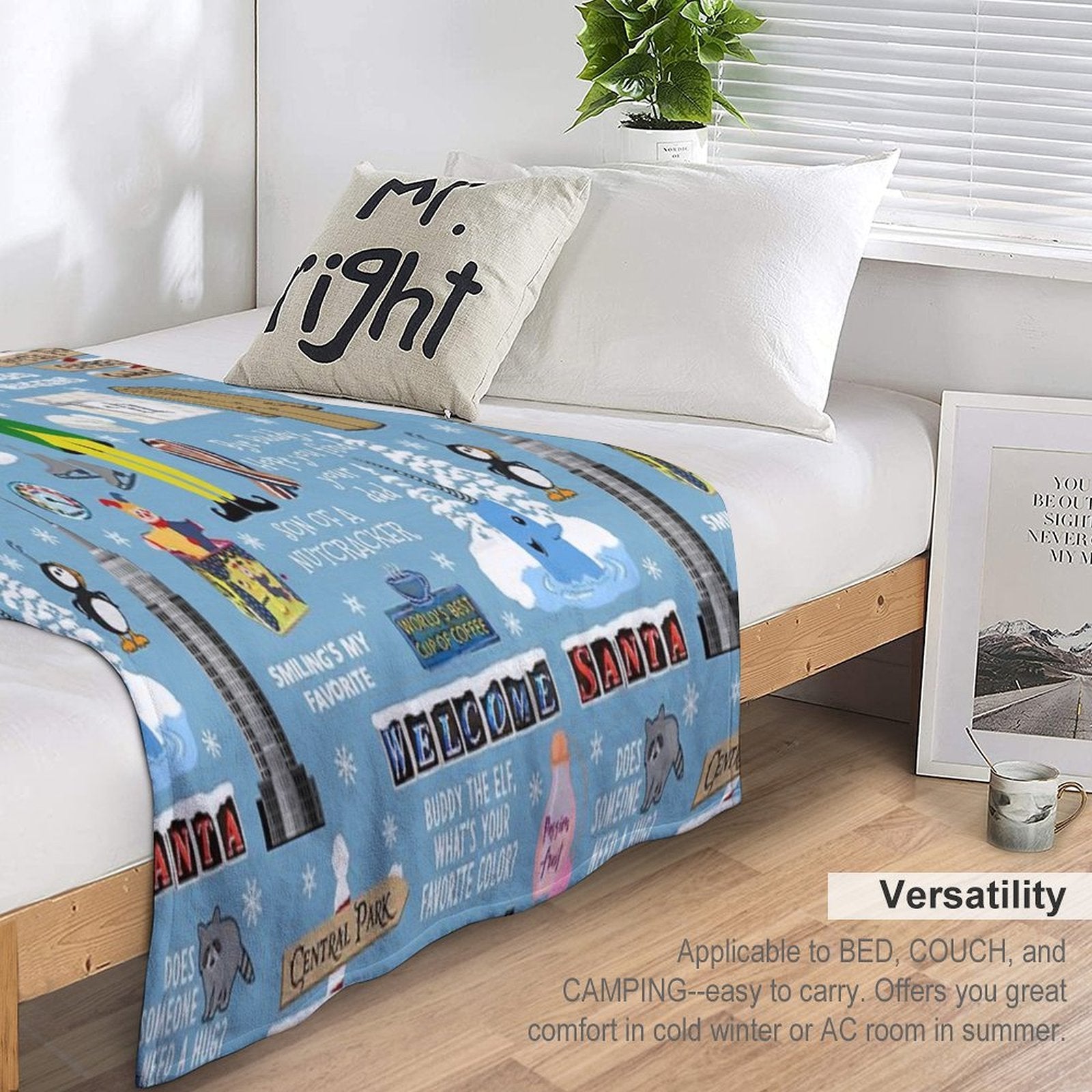 Buddy The Elf Collage, Blue Background Premium Throw Blanket