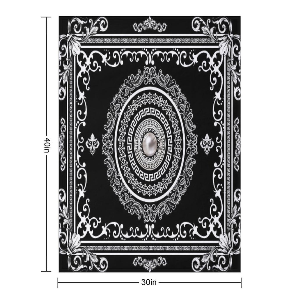 Baroque Ornate White Black Greek Key Travel-friendly Throw Blanket