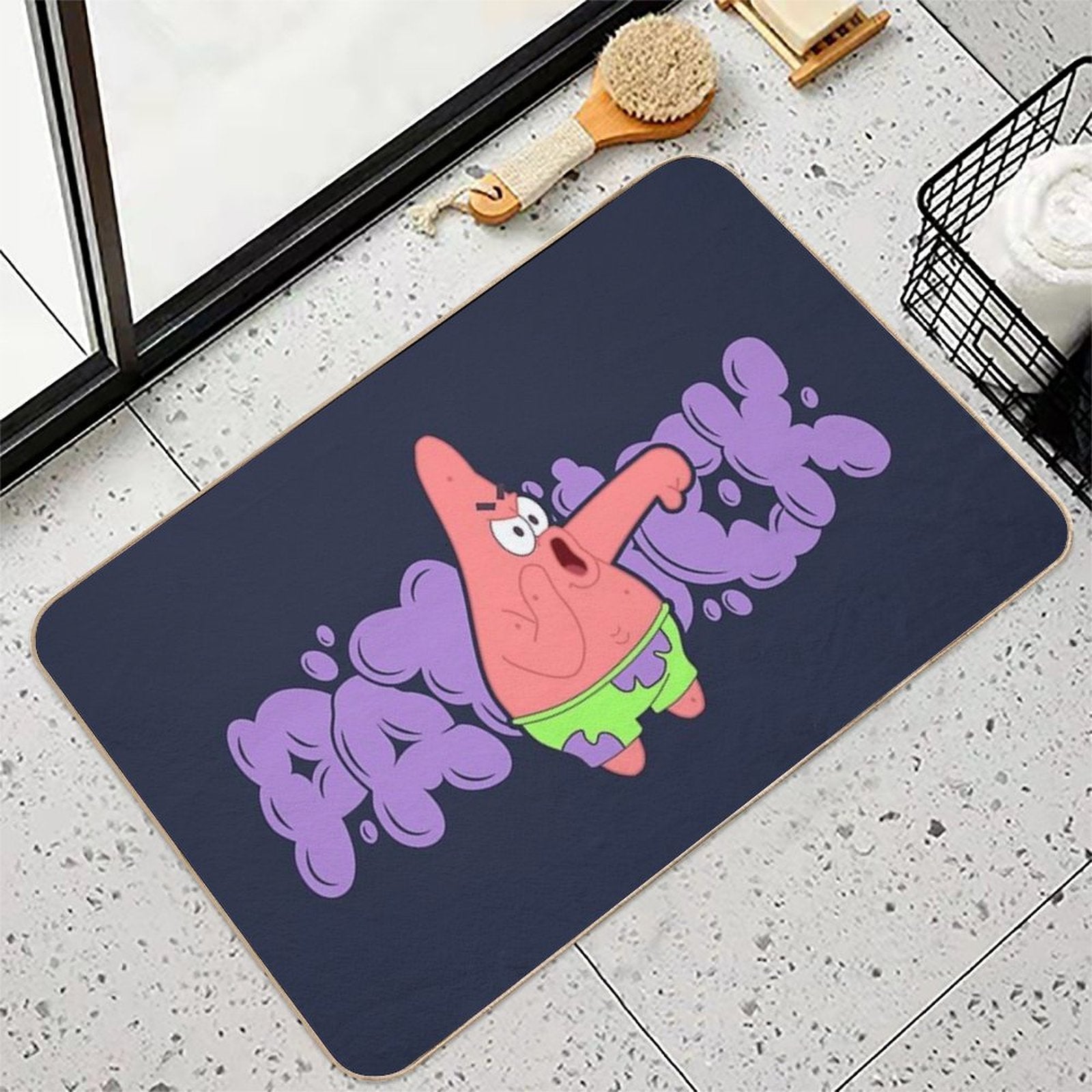 Boo Patrick Star with Purple Graffiti  Easy Maintenance Bath Mat
