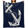 Anchor Nautical White & Navy Quick-dry Throw Blanket