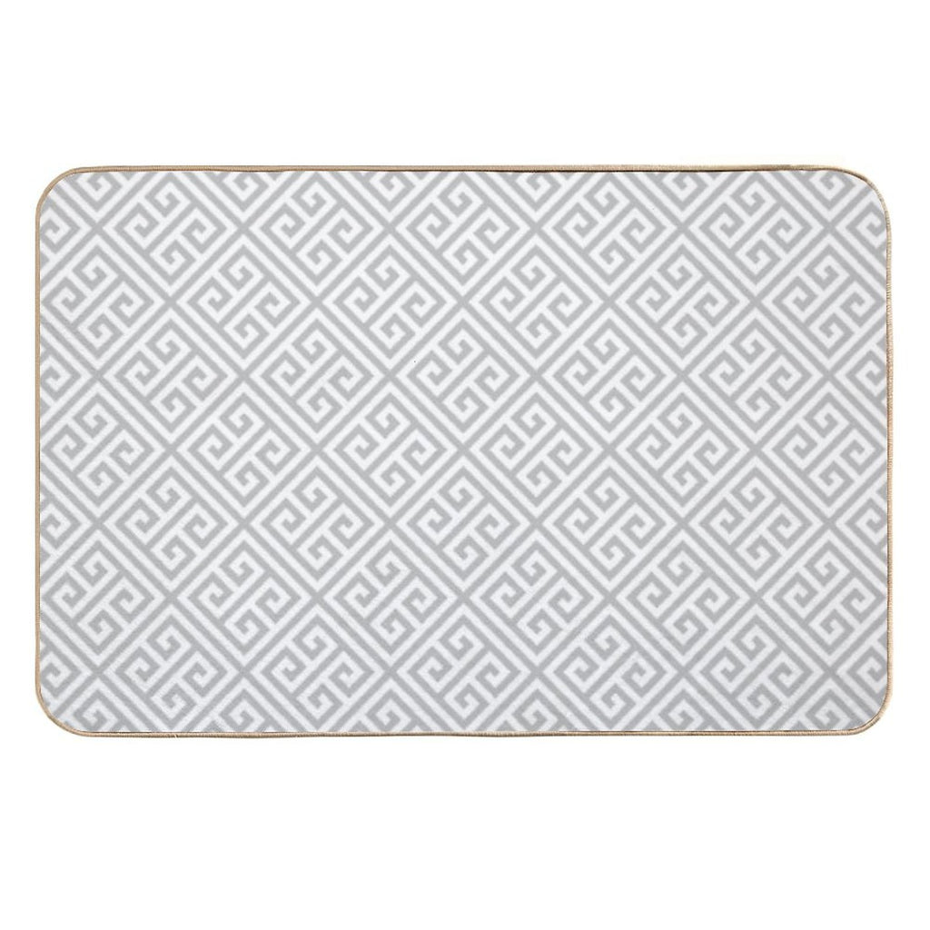 Greek Key Silver Gray And White Diagonal Pattern  Rapid-Drying Bath Mat