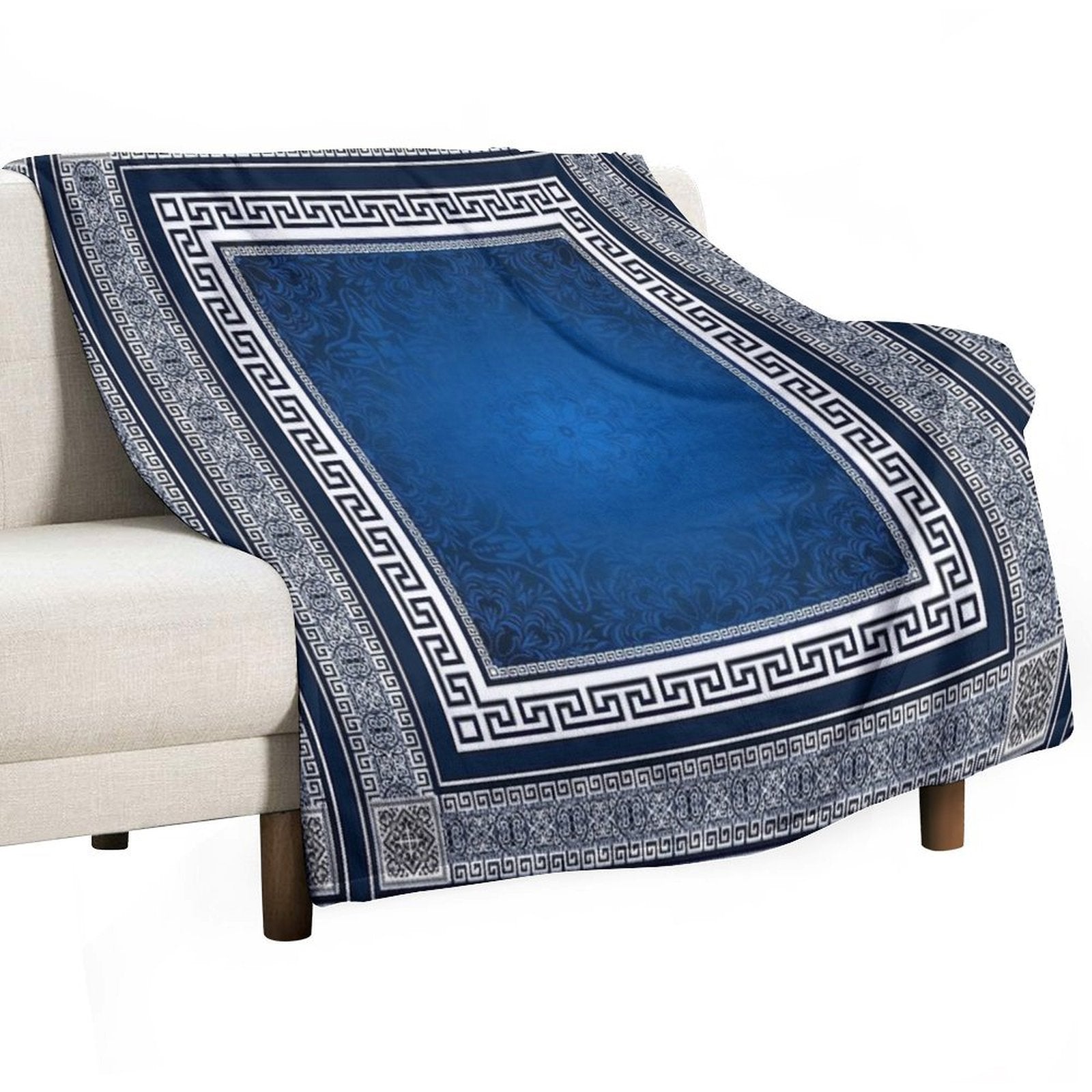 Greek Keys Blue White with Pattern Quick-dry Throw Blanket