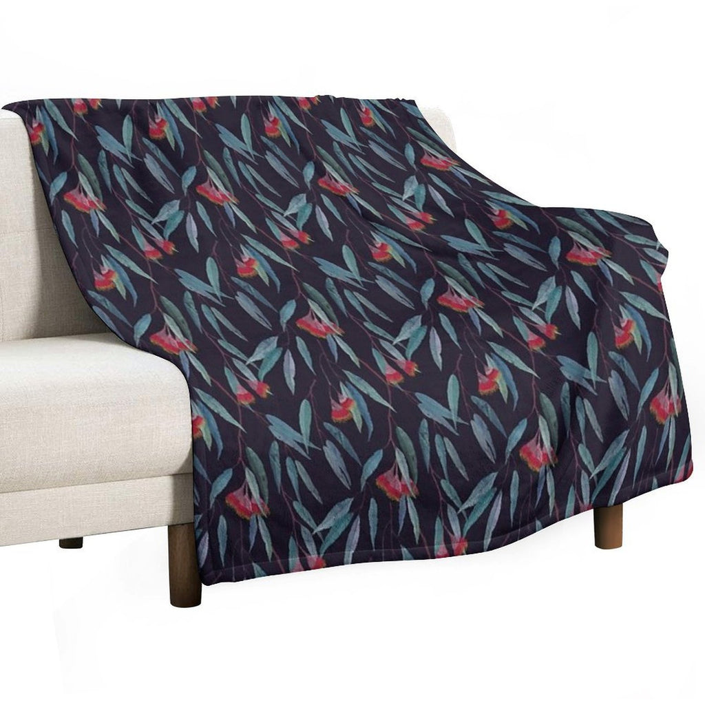 Eucalyptus Leaves And Flowers on Dark Shrink-resistant Throw Blanket