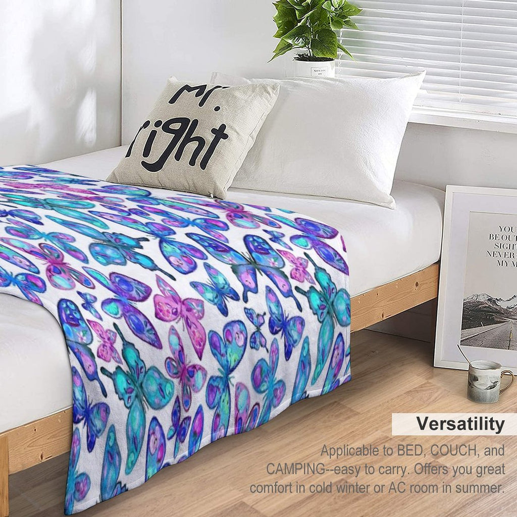 Watercolor Fruit Patterned Butterflies - Aqua And Sapphire Compact Throw Blanket