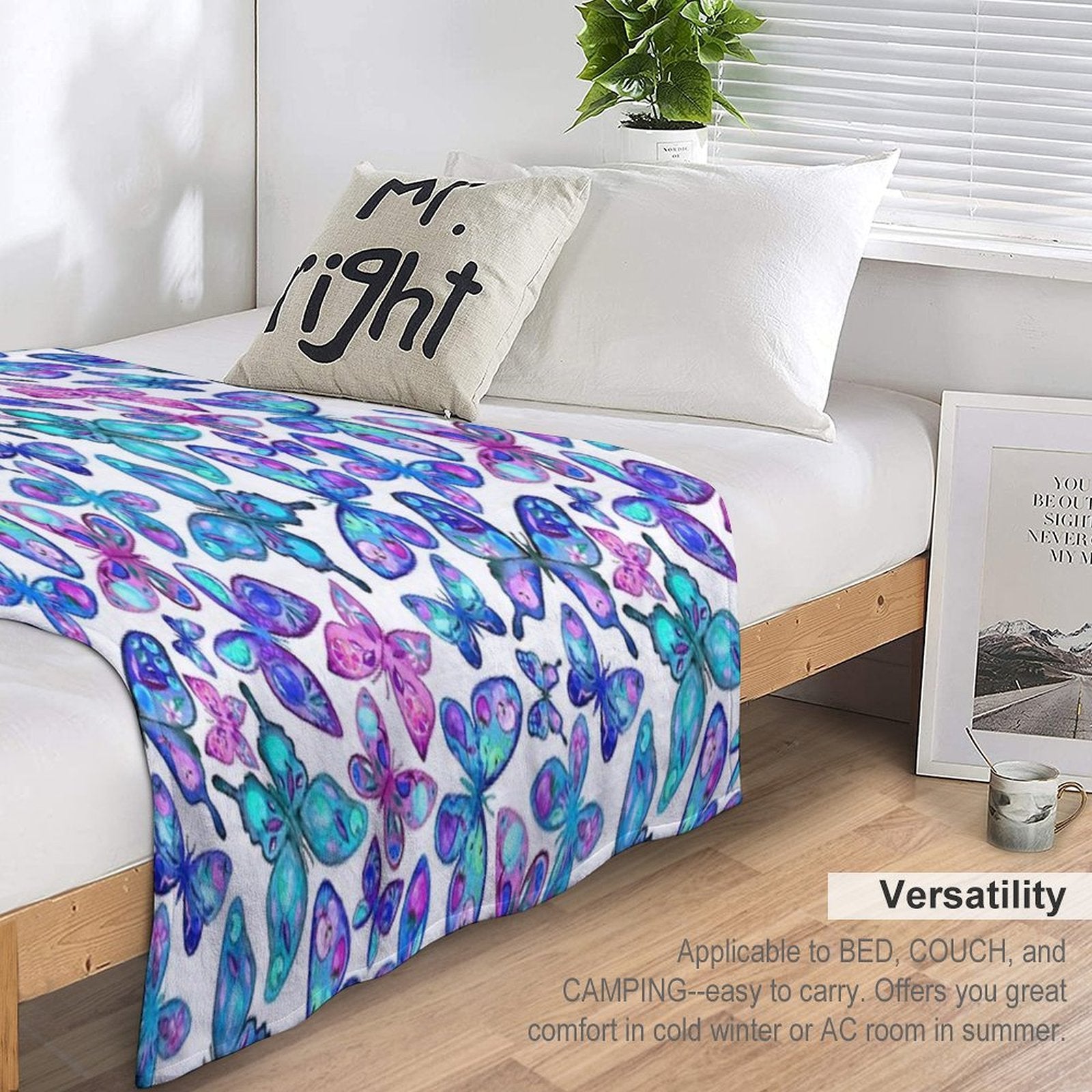 Watercolor Fruit Patterned Butterflies - Aqua And Sapphire Compact Throw Blanket