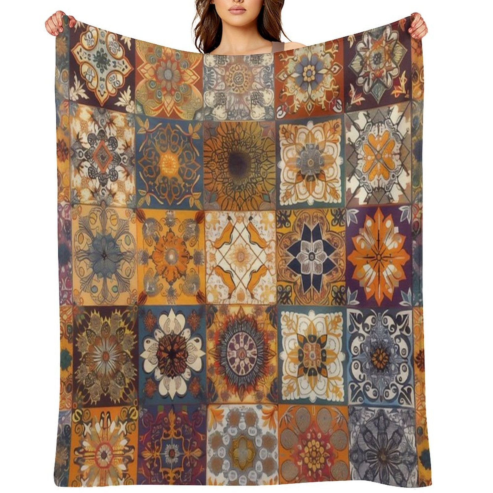 Brown And Grey Neutral Patchwork Pattern Anti-pilling Throw Blanket