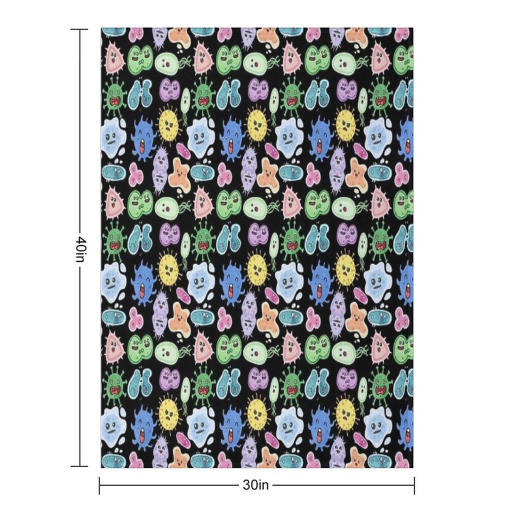 Cute Microbes Bacteria, Virus, Ecoli MicroBiology Seamless Pattern Sticker Pack. Lightweight Throw Blanket