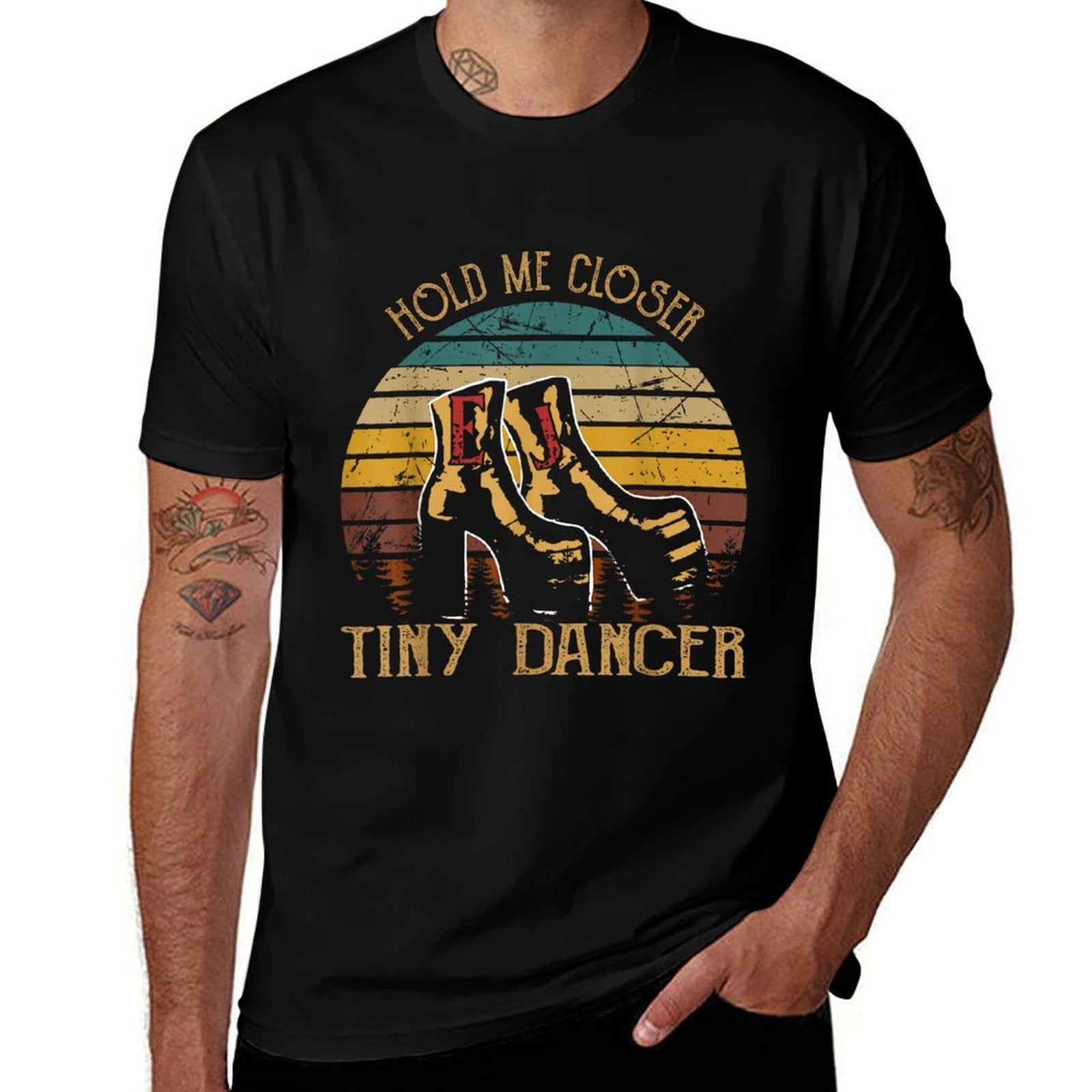 Hold Me Closer, Tinys Dancer Classic Art Quote Music For Fan  Moisture-wicking T-Shirt