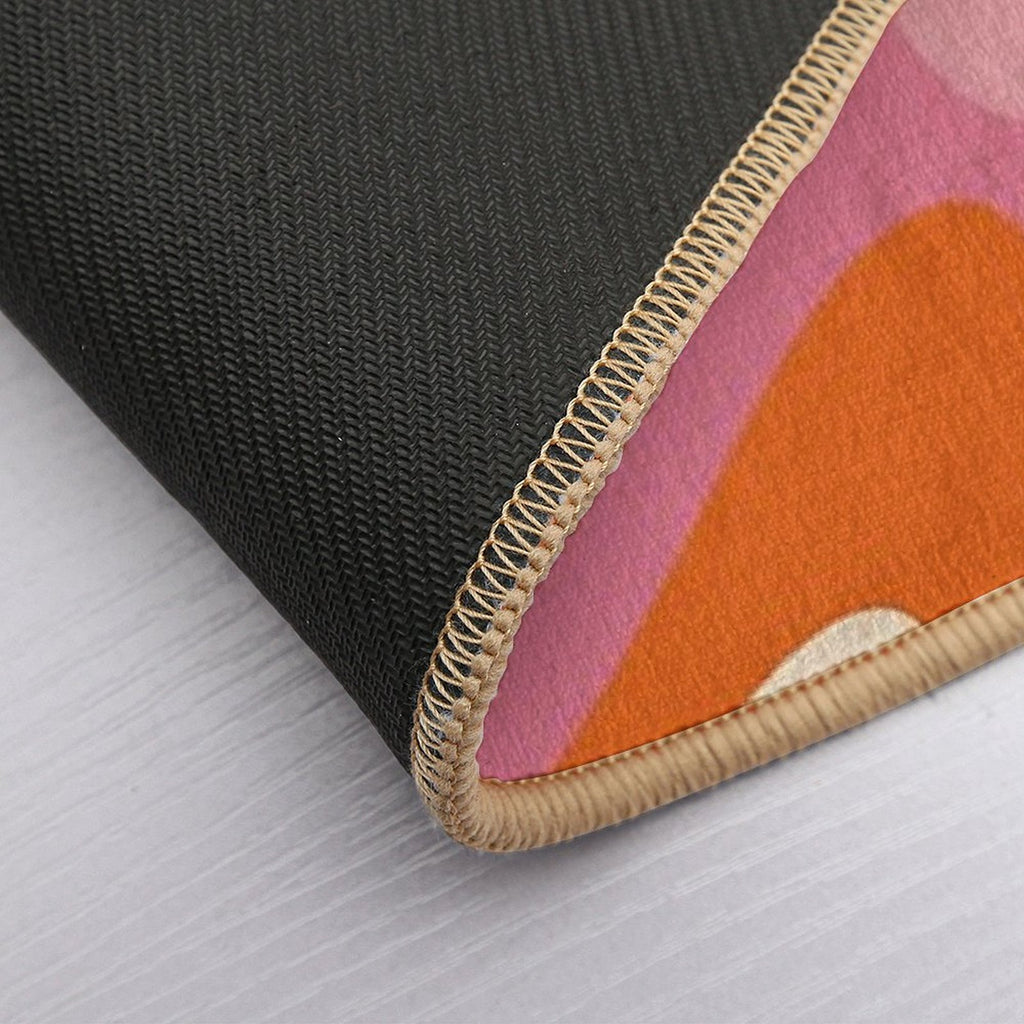 Wavy Loops Retro Abstract Pattern in Retro Orange Yellow Thulian Pink Cream  Easy To Clean Bath Mat