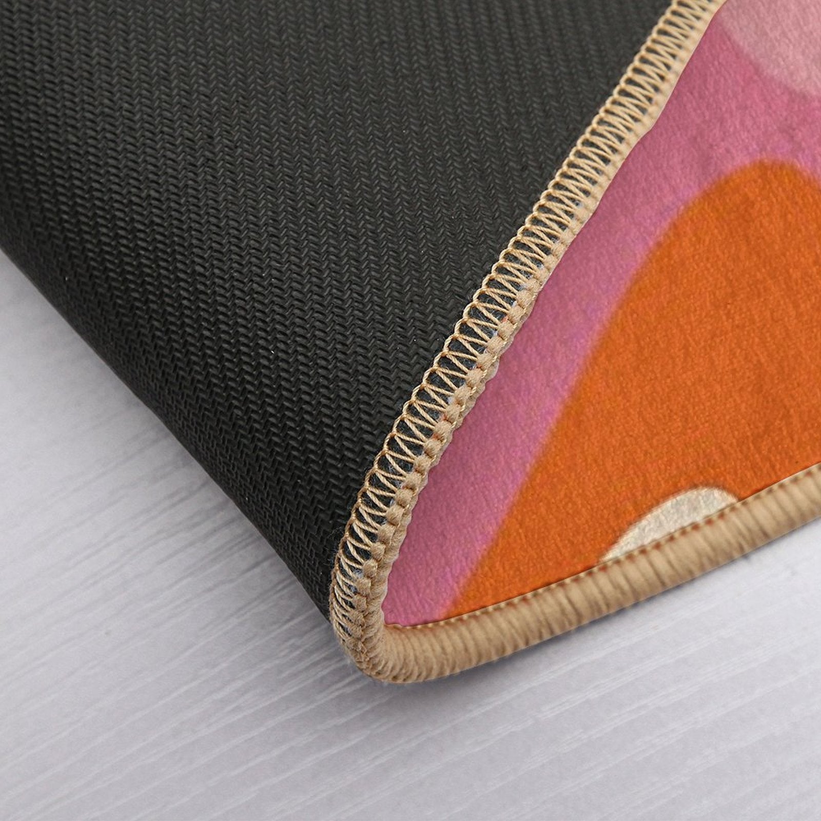 Wavy Loops Retro Abstract Pattern in Retro Orange Yellow Thulian Pink Cream  Easy To Clean Bath Mat