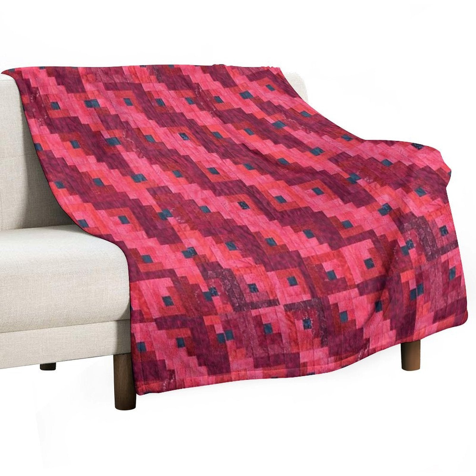 Red Log Cabin Quilt Eco-conscious Throw Blanket