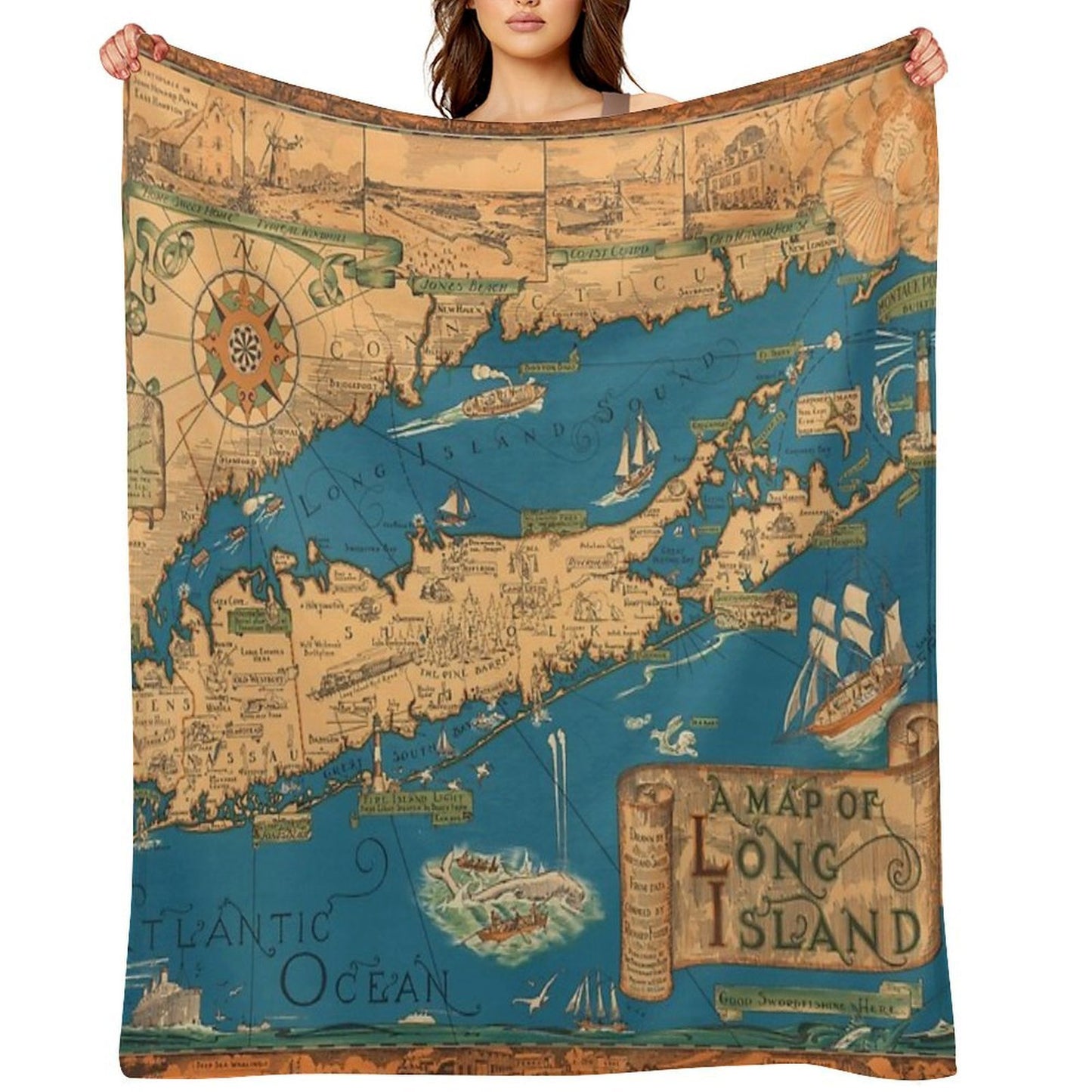1953 Long Island Map - Special Gift Idea Comfort Throw Blanket