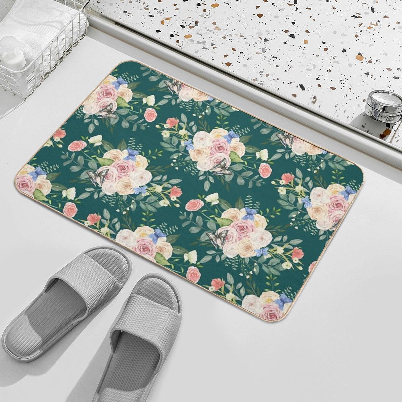 Butterflies,flowers,roses,spring,summer  Easy To Clean Bath Mat