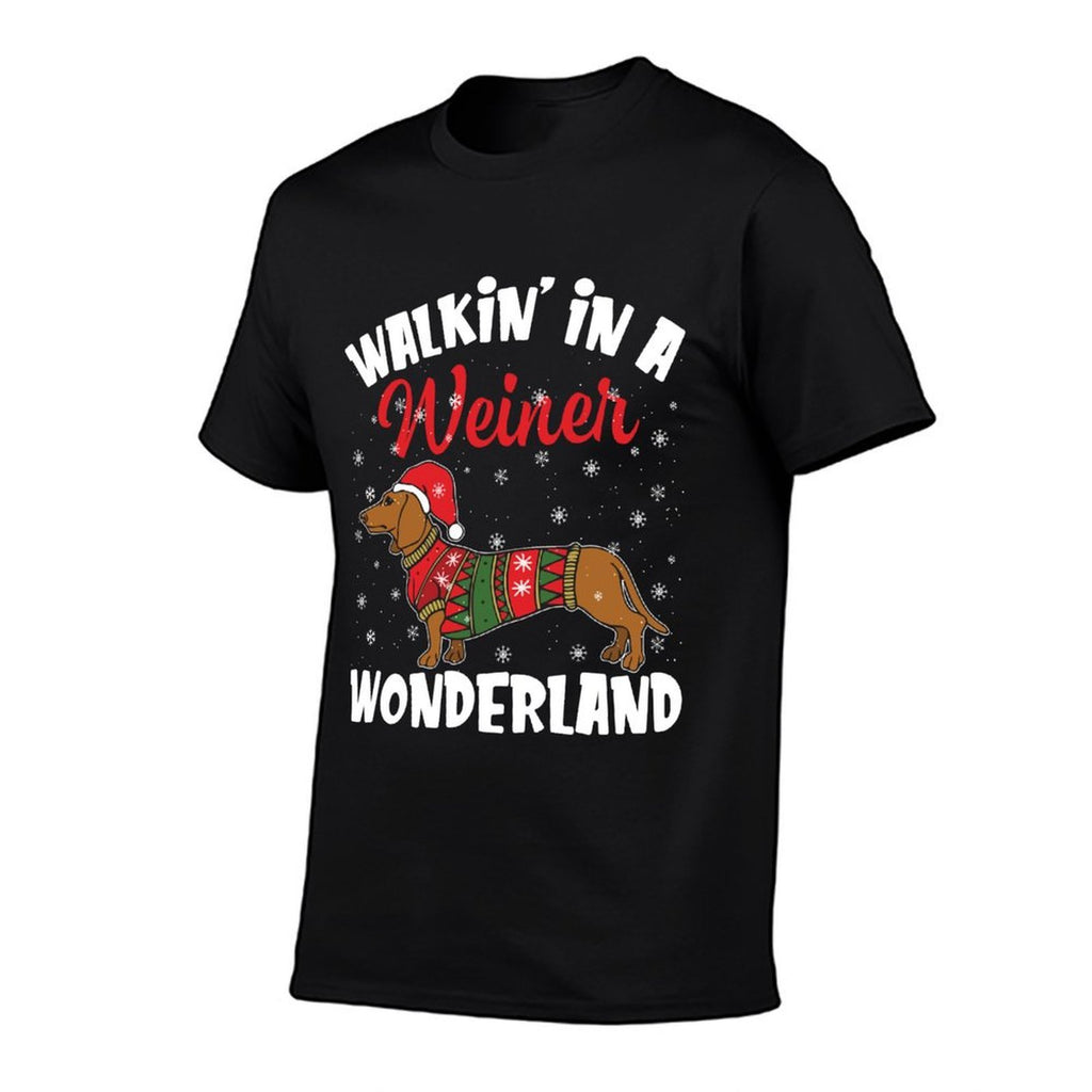 Walking In A Wiener Wonderland Funny Dachshund Christmas  High-quality Stitching T-Shirt