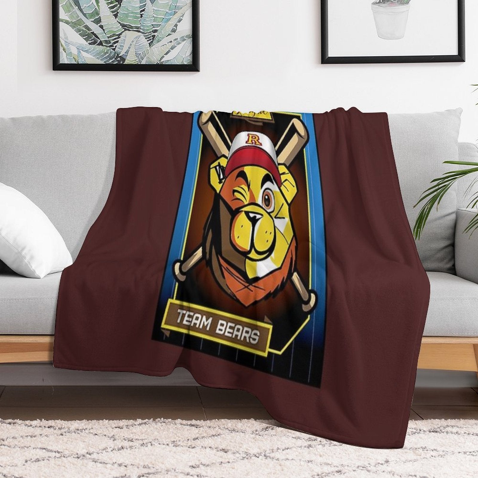 ROBUST BEAR BASEBALL CARD BEARS Machine-washable Throw Blanket