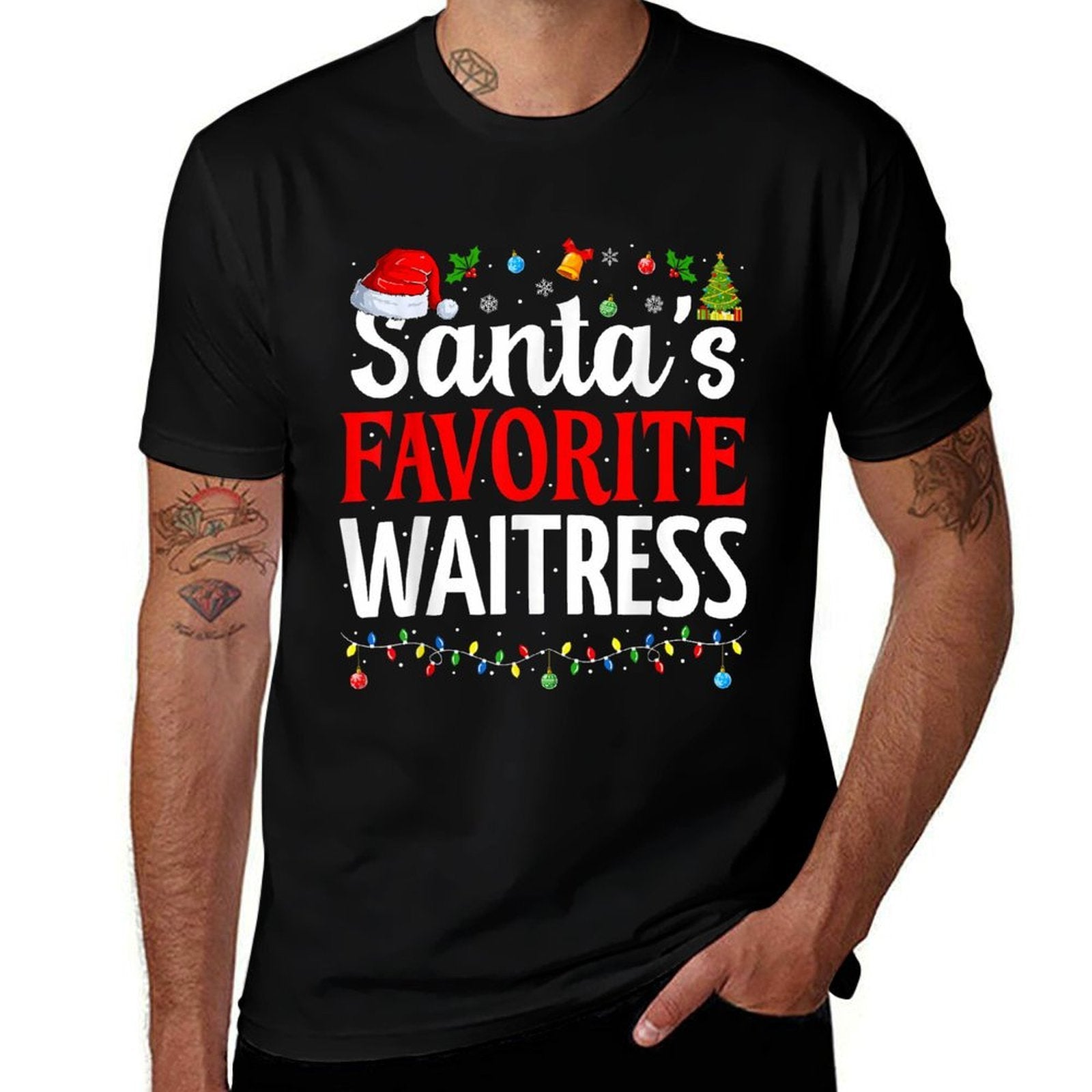 Santa’s Favorite Waitress Funny Server Christmas Waitress  Soft T-Shirt