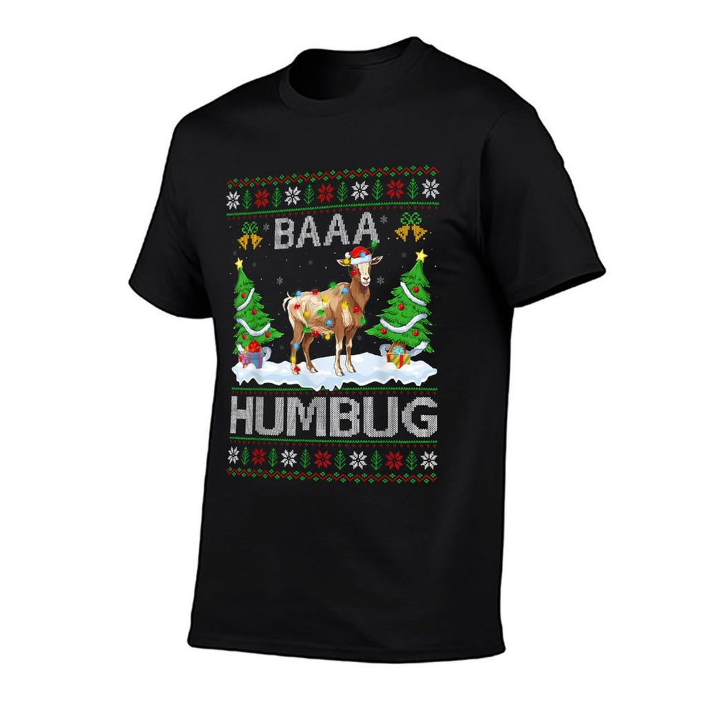 Baaa Humbug Ugly Goat Christmas - Unisex-Adults  Kids - Black - Small - - Polyester - Christmas-Themed  Lightweight T-Shirt