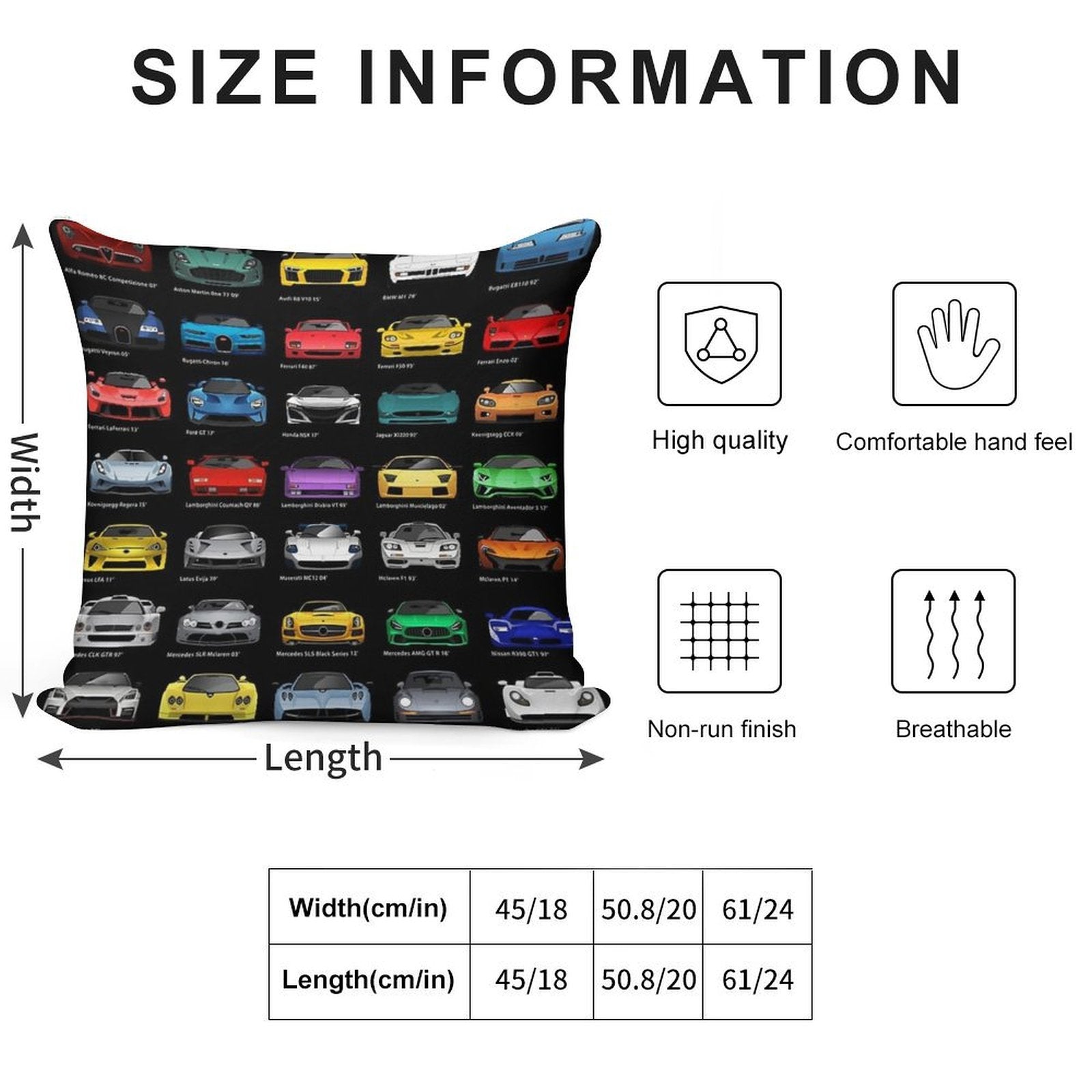 Super Cars (B) Soft Hidden Zipper Throw Pillow