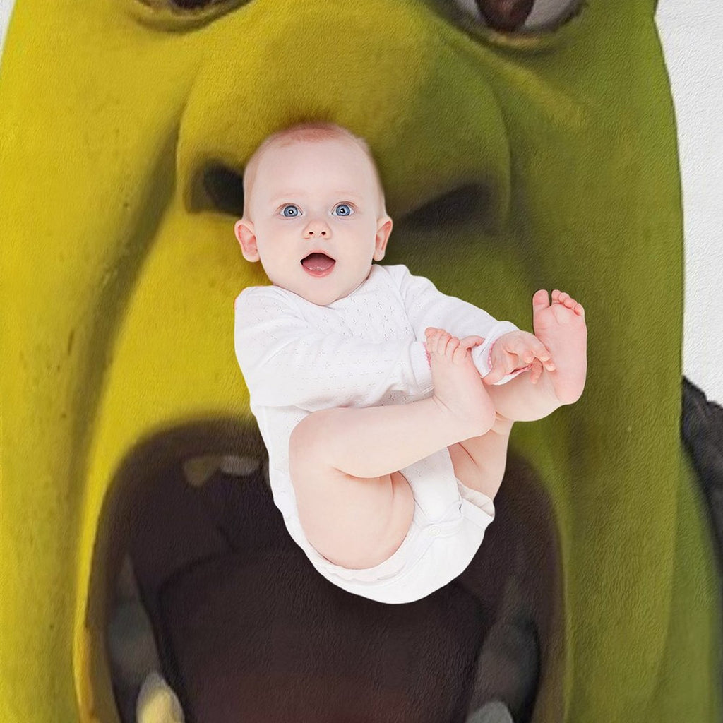 Surprised Shrek Meme Sticker – Funny Ahh! You Just Scared Shrek Decal Easy Care Throw Blanket