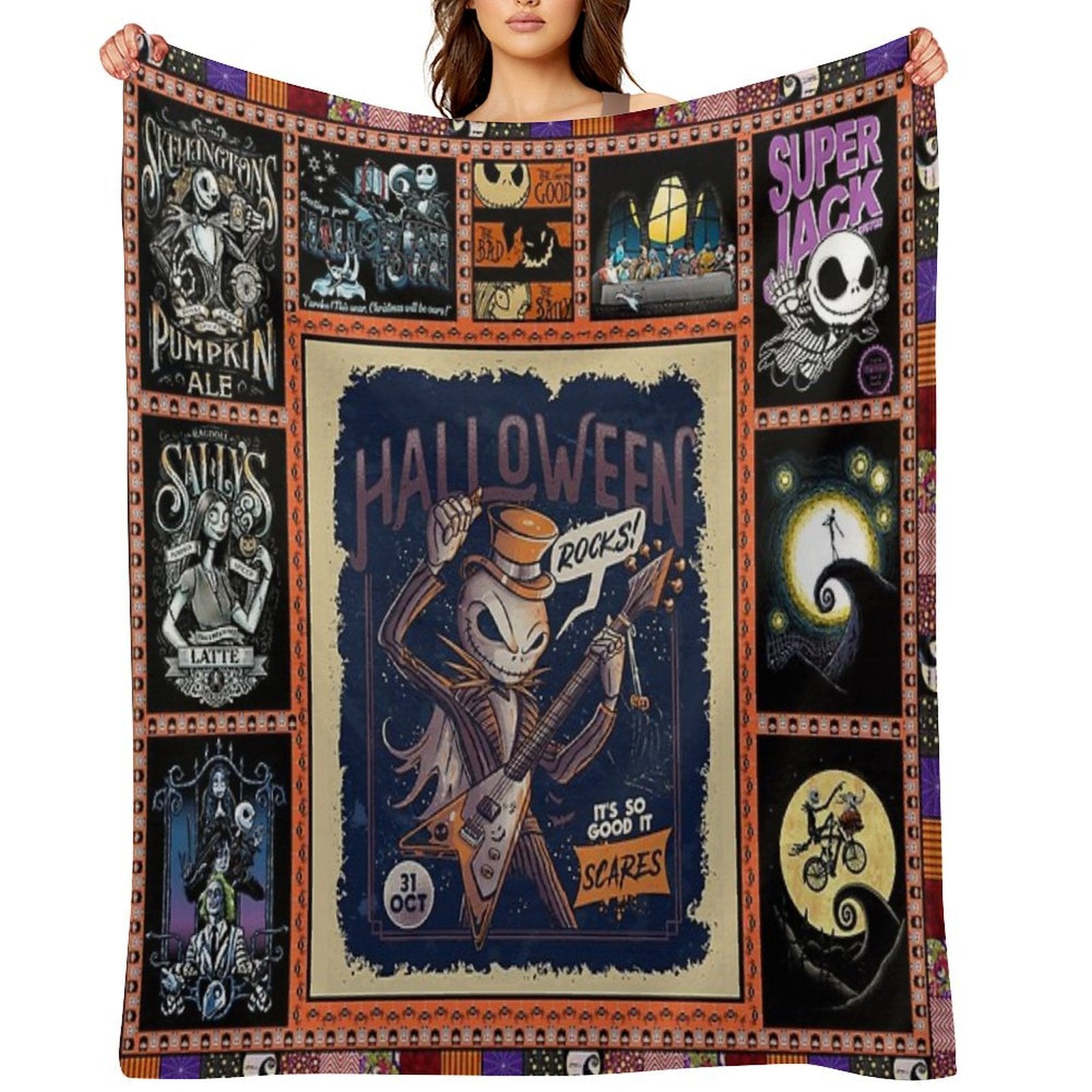 Jack Skeleton Photo Collage Gifts Multi-functional Throw Blanket