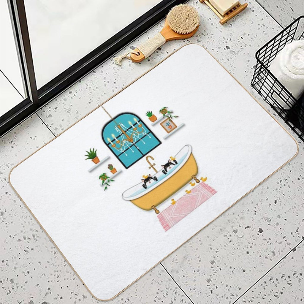 Black Cats Bubble Bath Illustration  Easy Maintenance Bath Mat