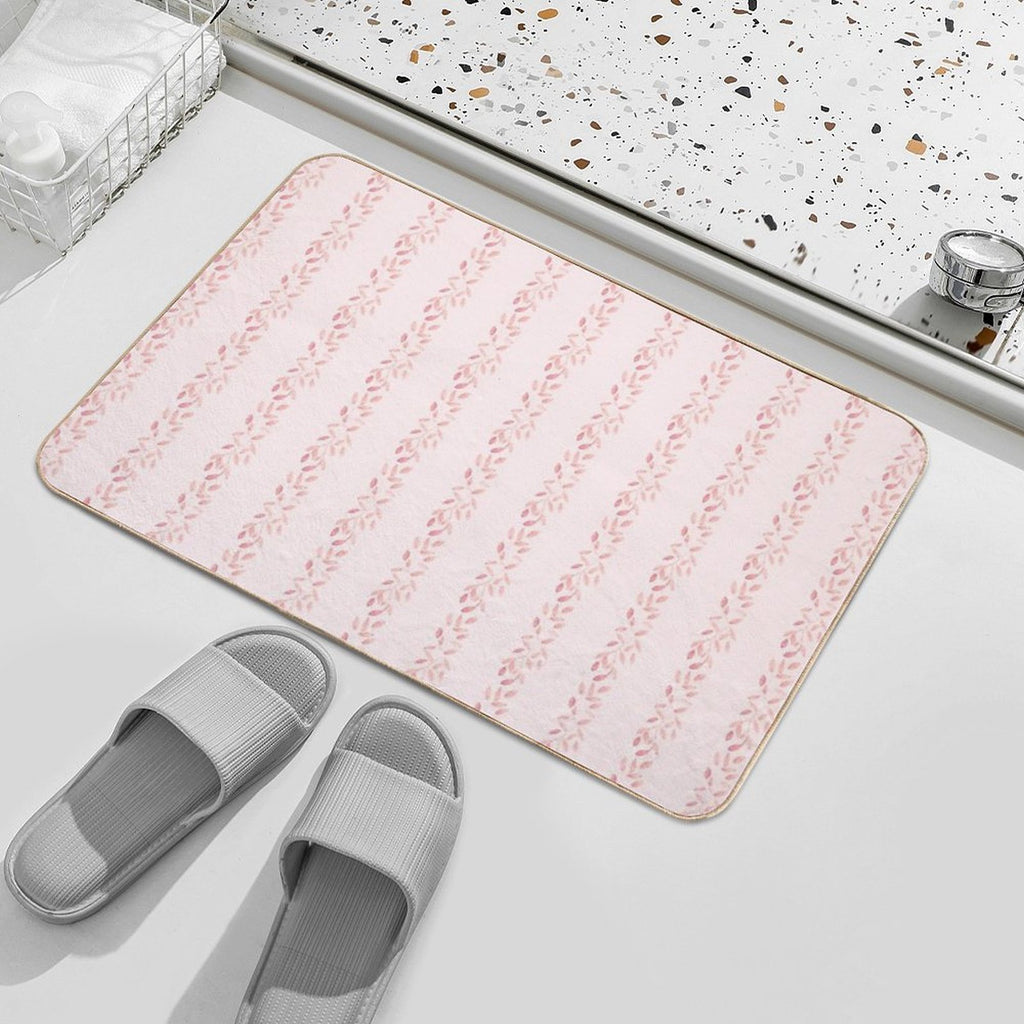 Pastel Floral Tone on Tone Watercolor Stripe Bella Petals in Pink Diamond  Toxin-Free Bath Mat