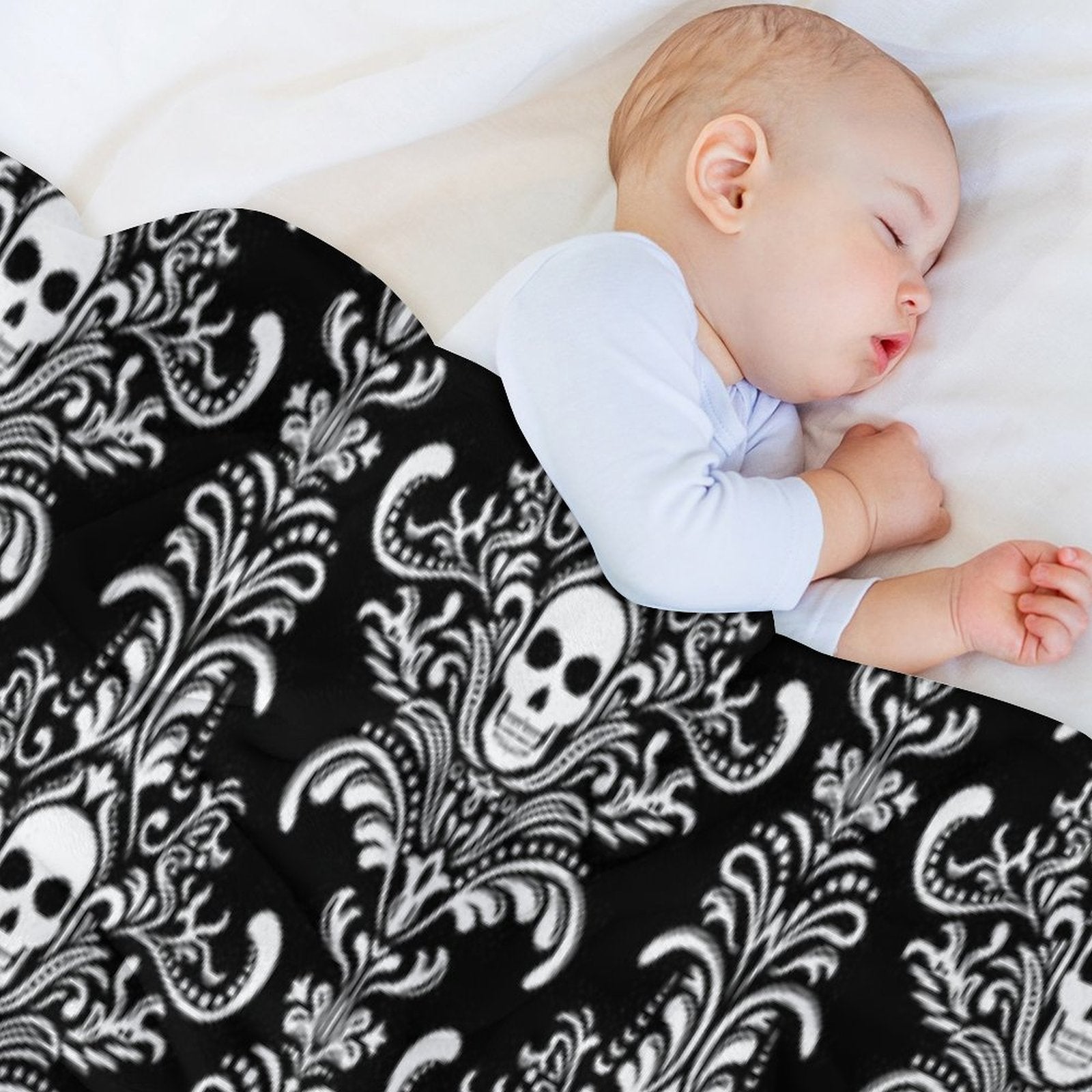 Skulls Damask Goth Halloween Pattern Travel-friendly Throw Blanket