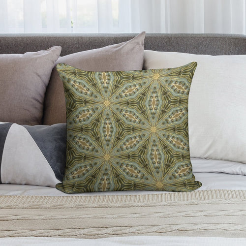 Antique Gold Bead, Sage Green Wash - Vintage Bold KaleidoSnap Soft Anti-Pilling Throw Pillow