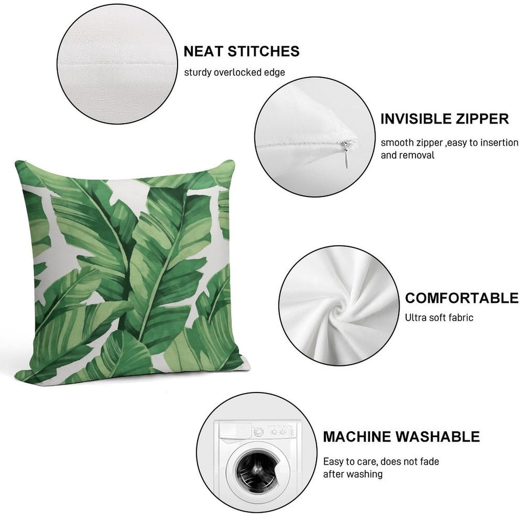 Tropical Banana Leaves Soft Reinforced Edging Throw Pillow