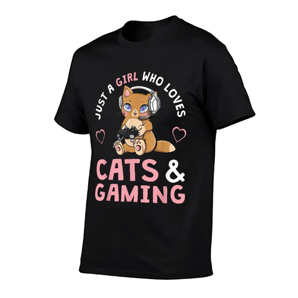 Just A Girl Who Loves Cats And Gaming Cute Gamer Cat  Easy-care T-Shirt