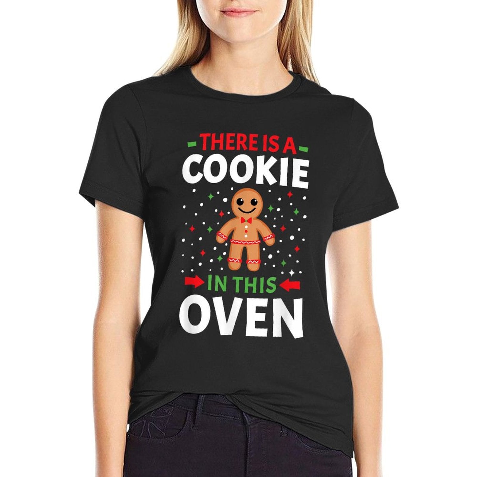There Is Cookie In This Oven Cute Christmas Couples Matching  Ribbed Collar T-Shirt