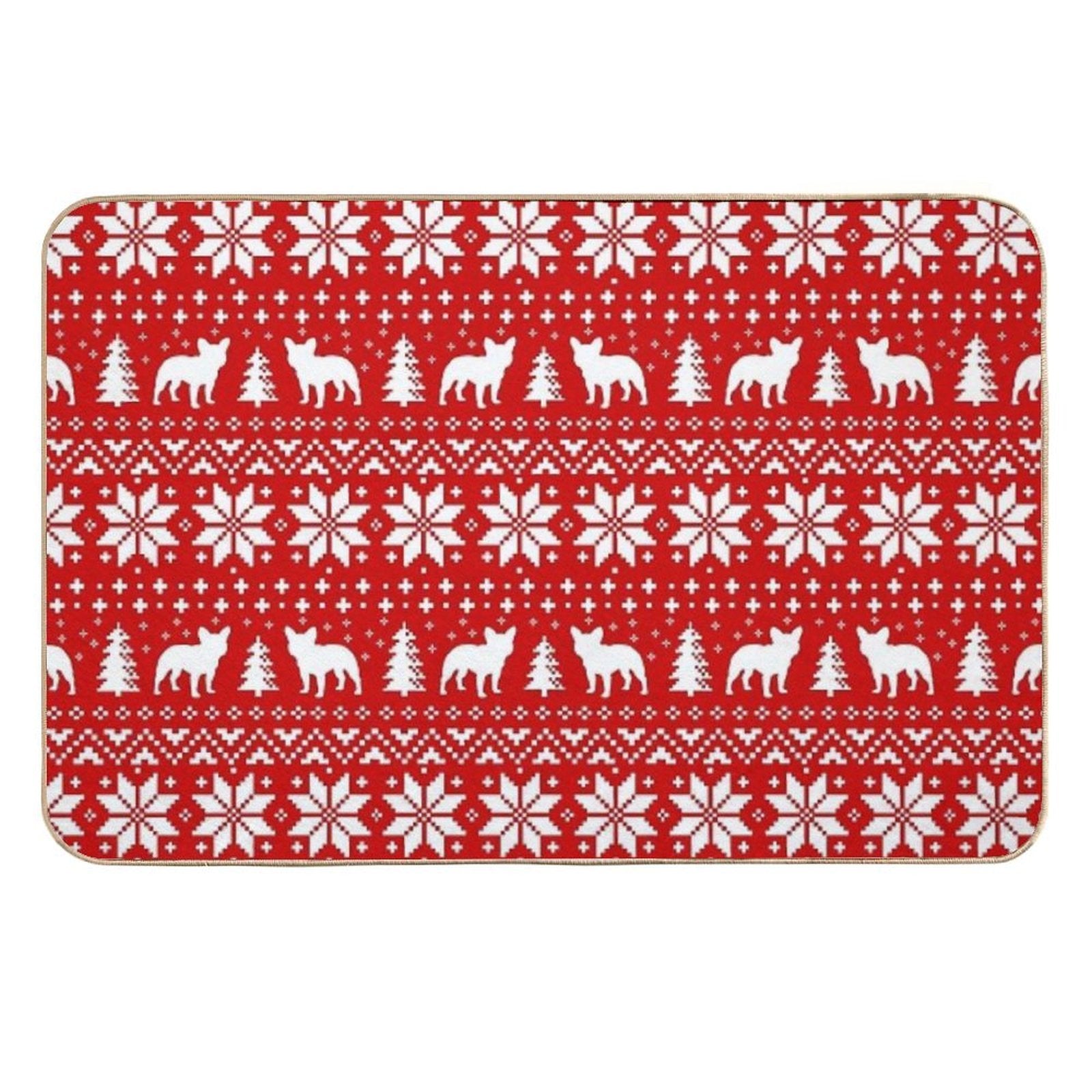 French Bulldog Silhouettes Christmas Holiday Pattern  Anti-Trip Bath Mat