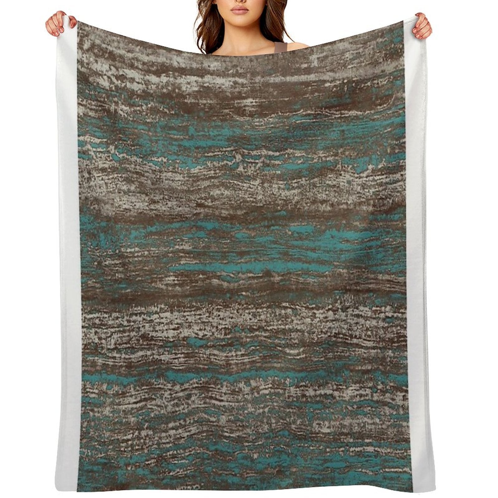 Teal Blue Dark Chocolate Grey Brown Melange Quick-dry Throw Blanket