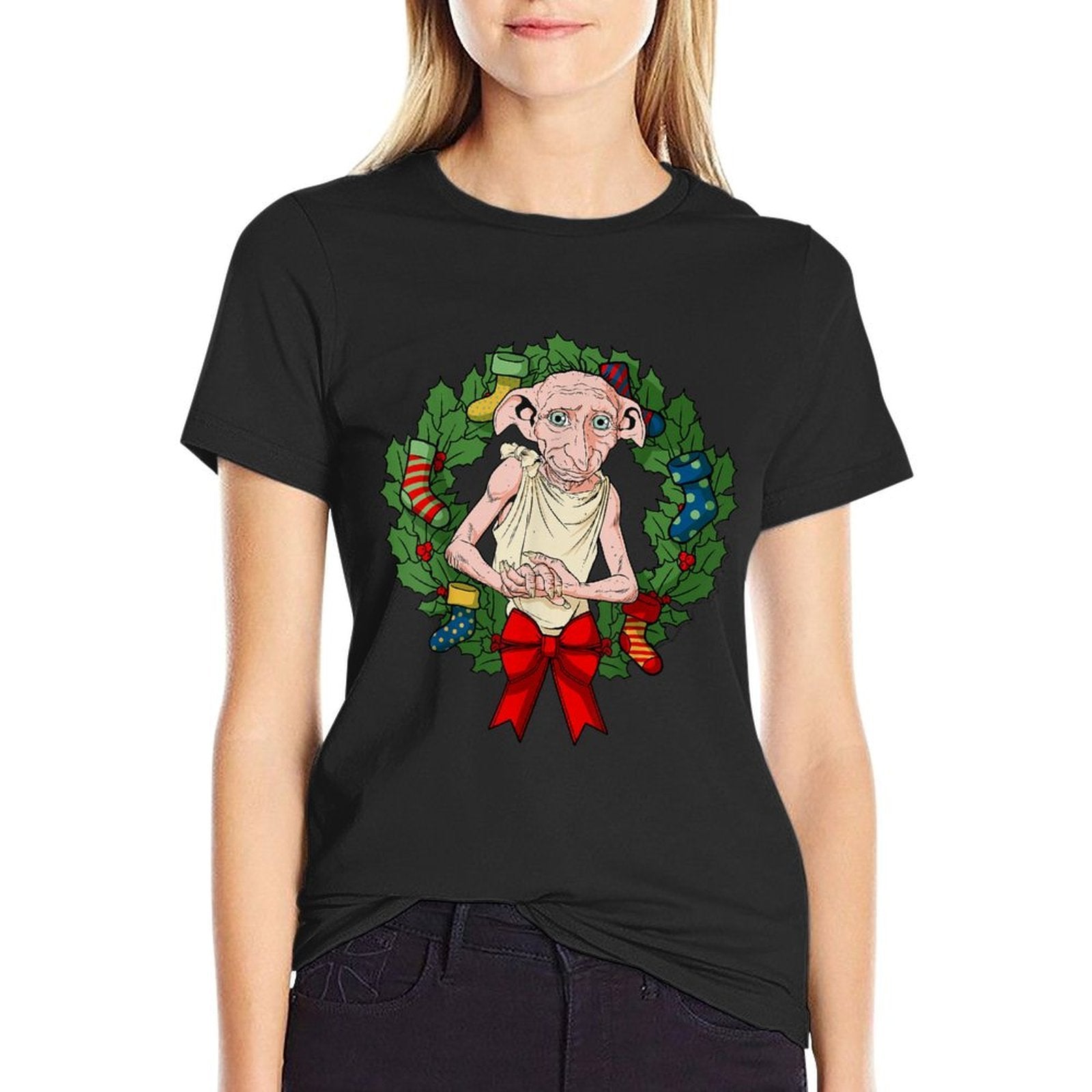 Harry Potter Christmas Dobby Wreath  Polyester Blend T-Shirt