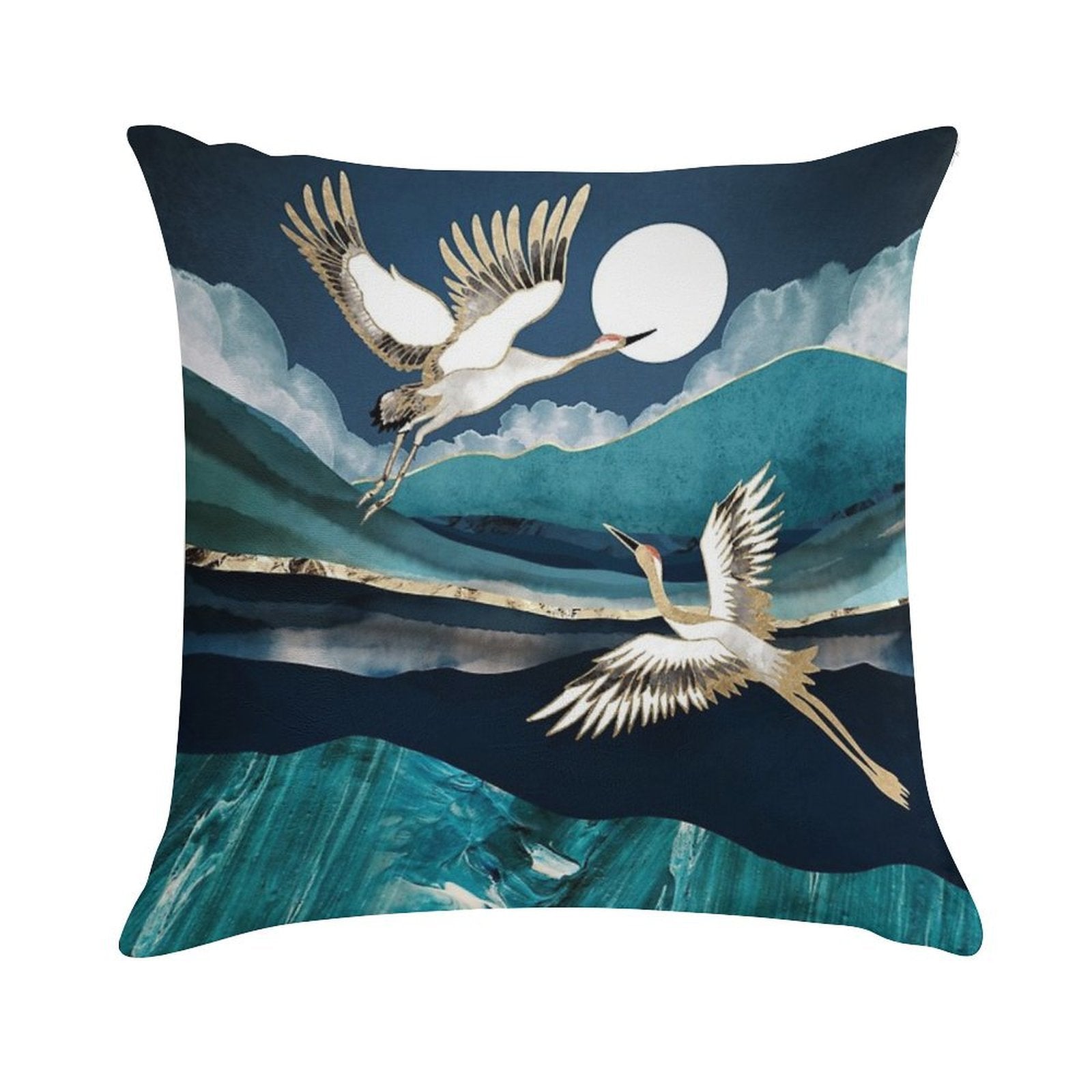 Midnight Cranes Soft Fade-Resistant Throw Pillow