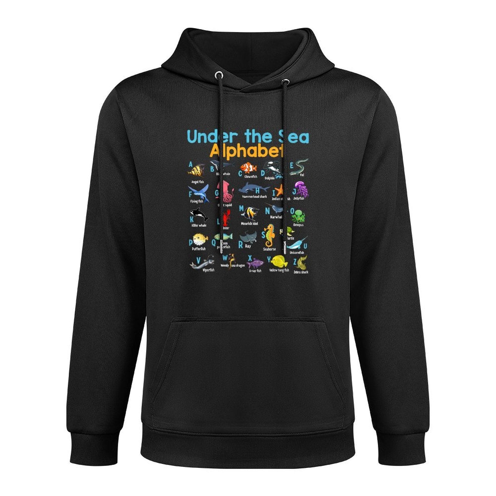 ABC Animals Under Water A-Z Types of Sea Animals Alphabet Durable Construction Hoodie