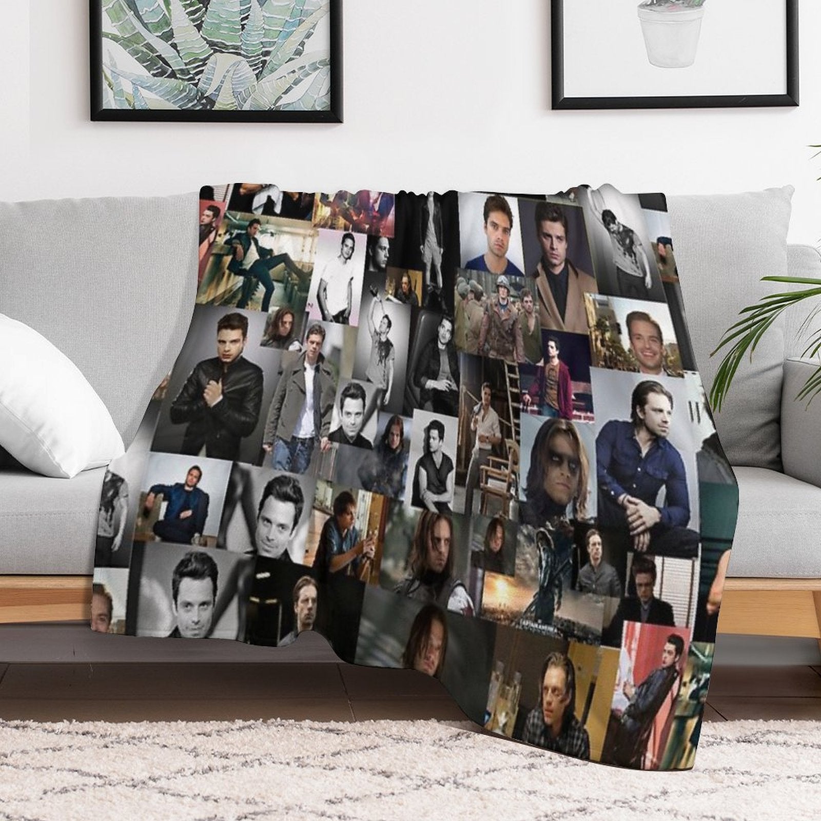 Sebastian Stan Seamless Squarish Photo Collage Wrinkle-free Throw Blanket