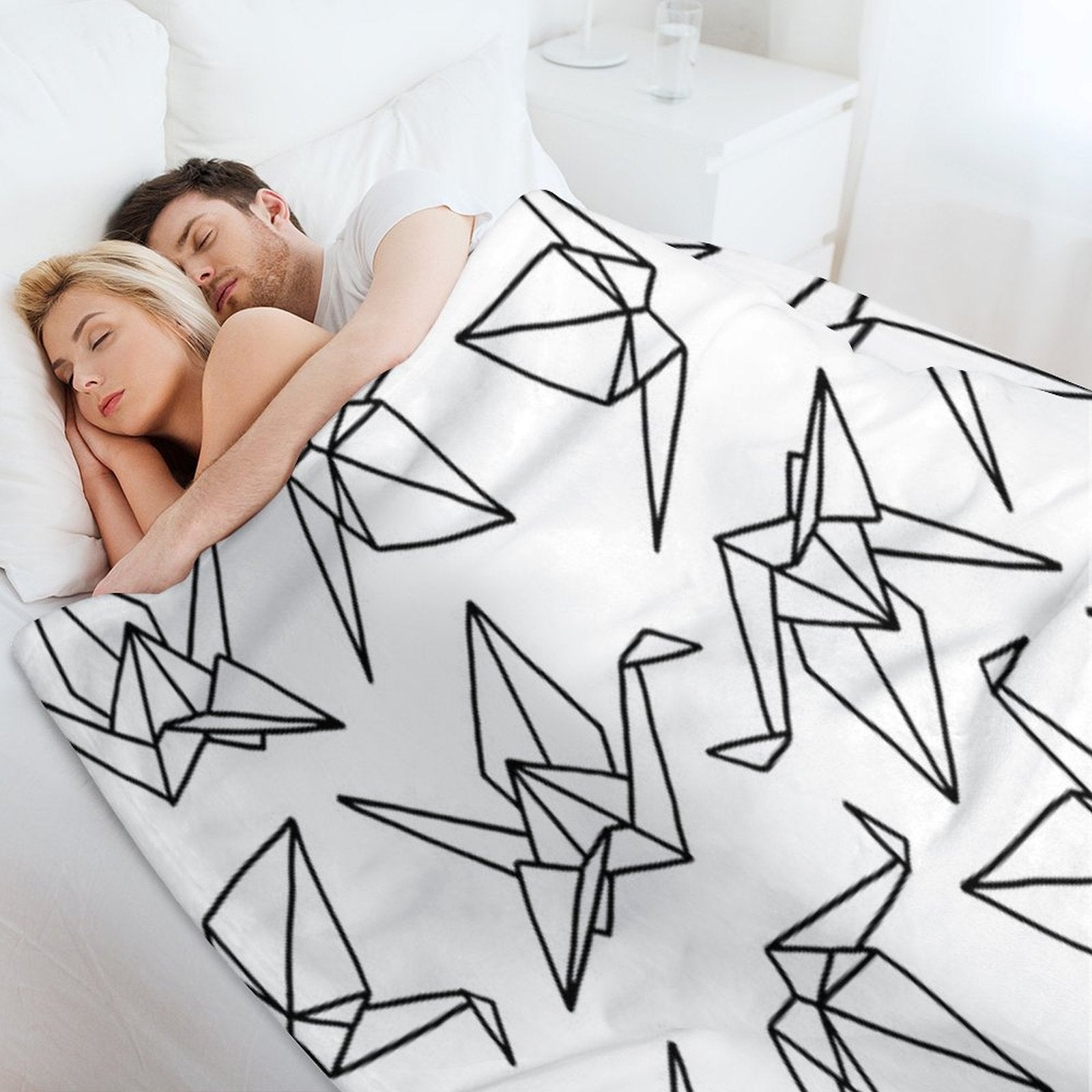 Origami Cranes  Paper Folding  Black And White  Birds Multi-functional Throw Blanket