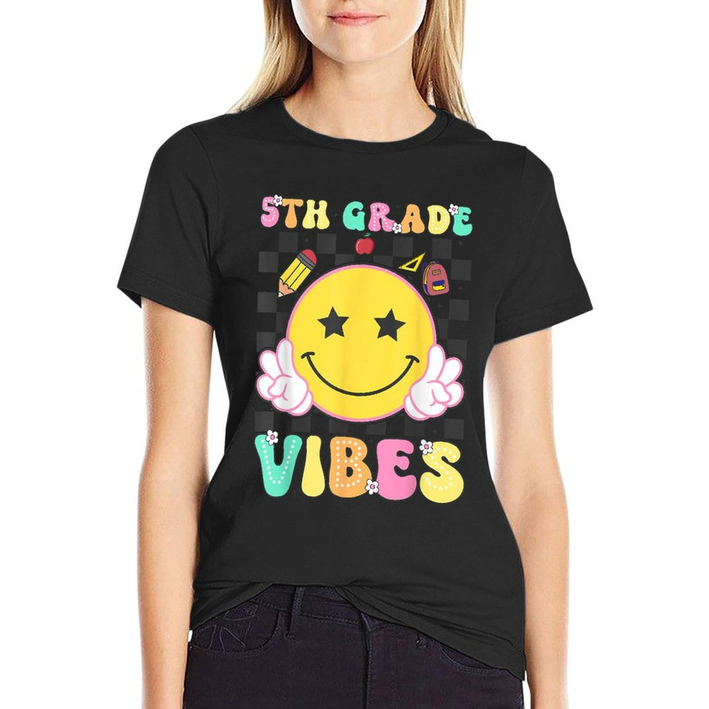 5th Grade Vibes Girls Smile Face Back to School Fifth Grade  Odor-resistant T-Shirt